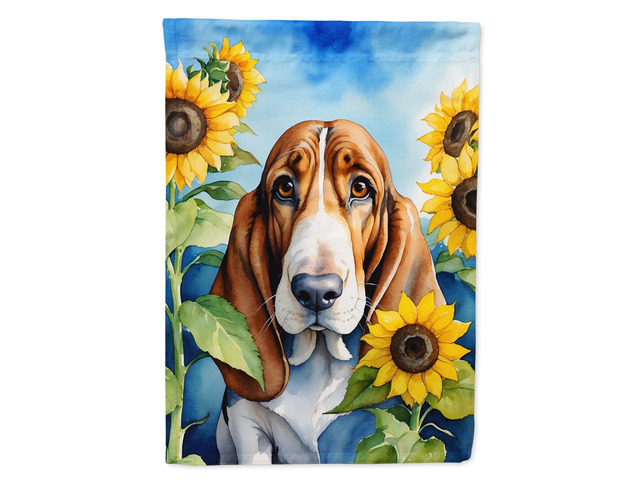 Caroline's Treasures DAC6017GF Basset Hound in Sunflowers Garden Flag Mailbox Flag Decorative Yard Flag Banner Outside Patio Artwork Yard Flower...
