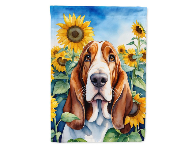 Caroline's Treasures DAC6018CHF Basset Hound in Sunflowers House Flag Large Porch Sleeve Pole Decorative Outside Yard Banner Artwork Wall Hanging,...