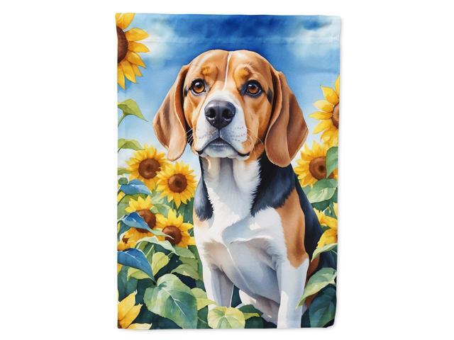 Caroline's Treasures DAC6019CHF Beagle in Sunflowers House Flag Large Porch Sleeve Pole Decorative Outside Yard Banner Artwork Wall Hanging,...