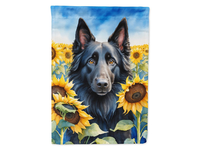 Caroline's Treasures DAC6023CHF Belgian Sheepdog in Sunflowers House Flag Large Porch Sleeve Pole Decorative Outside Yard Banner Artwork Wall...