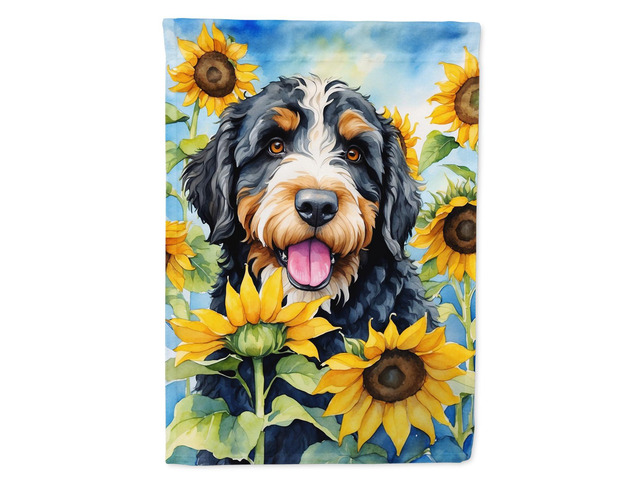 Caroline's Treasures DAC6025GF Bernedoodle in Sunflowers Garden Flag Mailbox Flag Decorative Yard Flag Banner Outside Patio Artwork Yard Flower...