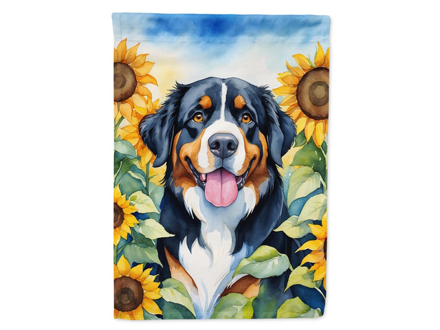 Caroline's Treasures DAC6026CHF Bernese Mountain Dog in Sunflowers House Flag Large Porch Sleeve Pole Decorative Outside Yard Banner Artwork Wall...