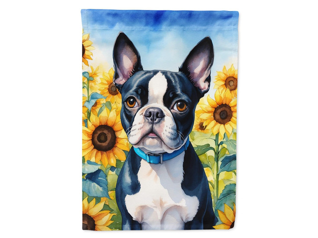 Caroline's Treasures DAC6036CHF Boston Terrier in Sunflowers House Flag Large Porch Sleeve Pole Decorative Outside Yard Banner Artwork Wall...