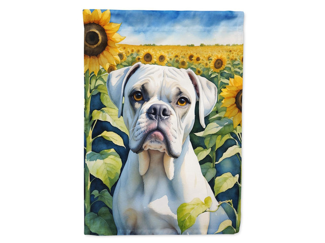 Caroline's Treasures DAC6038CHF Boxer in Sunflowers House Flag Large Porch Sleeve Pole Decorative Outside Yard Banner Artwork Wall Hanging,...