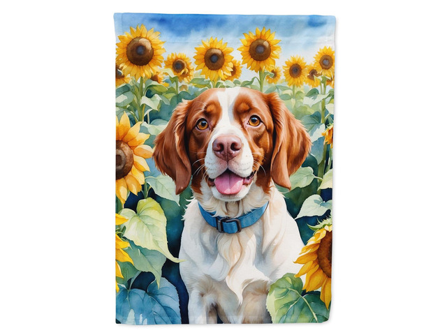 Caroline's Treasures DAC6040CHF Brittany Spaniel in Sunflowers House Flag Large Porch Sleeve Pole Decorative Outside Yard Banner Artwork Wall...