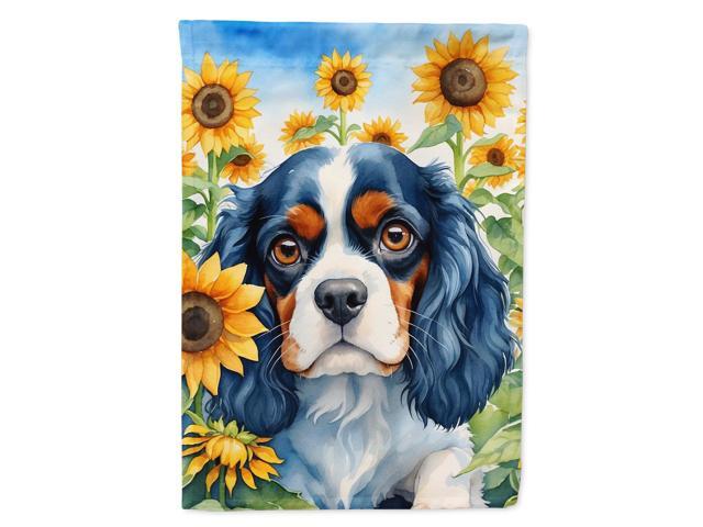 Caroline's Treasures DAC6049CHF Cavalier Spaniel in Sunflowers House Flag Large Porch Sleeve Pole Decorative Outside Yard Banner Artwork Wall...