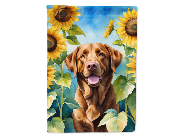 Caroline's Treasures DAC6050CHF Chesapeake Bay Retriever in Sunflowers House Flag Large Porch Sleeve Pole Decorative Outside Yard Banner Artwork...