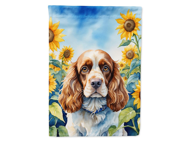 Caroline's Treasures DAC6058CHF Cocker Spaniel in Sunflowers House Flag Large Porch Sleeve Pole Decorative Outside Yard Banner Artwork Wall...
