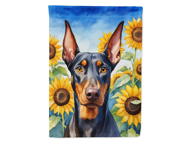 Caroline's Treasures DAC6068CHF Doberman Pinscher in Sunflowers House Flag Large Porch Sleeve Pole Decorative Outside Yard Banner Artwork Wall...