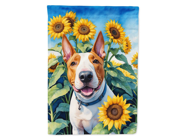 Caroline's Treasures DAC6070CHF English Bull Terrier in Sunflowers House Flag Large Porch Sleeve Pole Decorative Outside Yard Banner Artwork Wall...