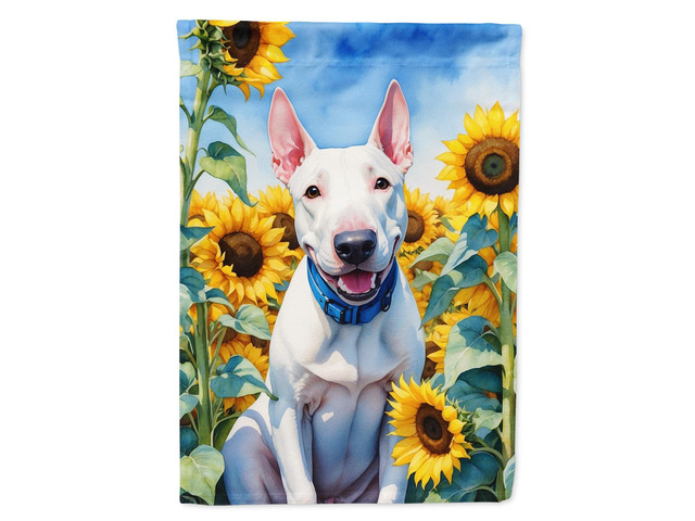 Caroline's Treasures DAC6071CHF English Bull Terrier in Sunflowers House Flag Large Porch Sleeve Pole Decorative Outside Yard Banner Artwork Wall...