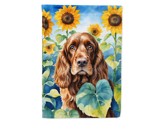 Caroline's Treasures DAC6073CHF English Cocker Spaniel in Sunflowers House Flag Large Porch Sleeve Pole Decorative Outside Yard Banner Artwork Wall...
