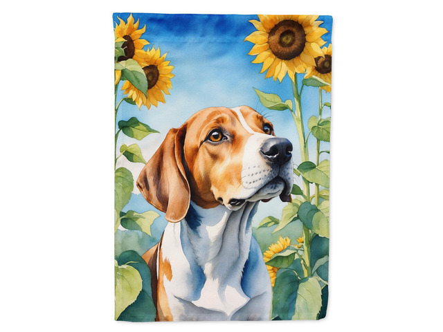 Caroline's Treasures DAC6074CHF English Foxhound in Sunflowers House Flag Large Porch Sleeve Pole Decorative Outside Yard Banner Artwork Wall...