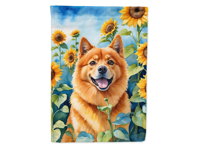 Caroline's Treasures DAC6077CHF Finnish Spitz in Sunflowers House Flag Large Porch Sleeve Pole Decorative Outside Yard Banner Artwork Wall Hanging,...