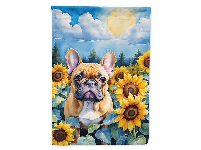 Caroline's Treasures DAC6080CHF French Bulldog in Sunflowers House Flag Large Porch Sleeve Pole Decorative Outside Yard Banner Artwork Wall...