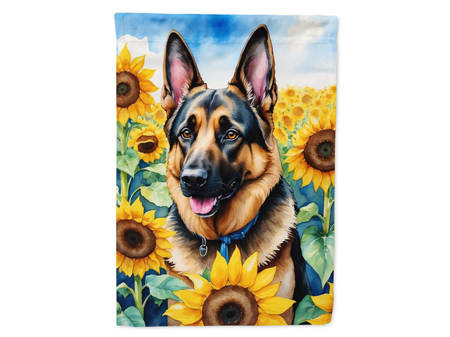 Caroline's Treasures DAC6084CHF German Shepherd in Sunflowers House Flag Large Porch Sleeve Pole Decorative Outside Yard Banner Artwork Wall...