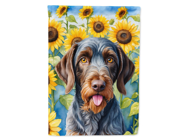 Caroline's Treasures DAC6086CHF German Wirehaired Pointer in Sunflowers House Flag Large Porch Sleeve Pole Decorative Outside Yard Banner Artwork...