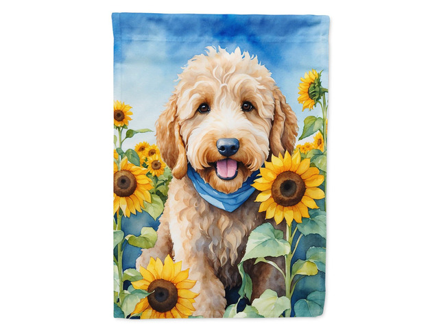 Caroline's Treasures DAC6089CHF Goldendoodle in Sunflowers House Flag Large Porch Sleeve Pole Decorative Outside Yard Banner Artwork Wall Hanging,...