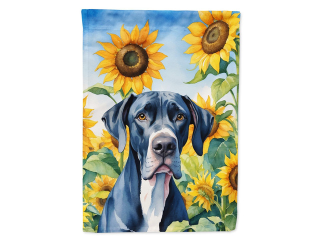 Caroline's Treasures DAC6091CHF Great Dane in Sunflowers House Flag Large Porch Sleeve Pole Decorative Outside Yard Banner Artwork Wall Hanging,...