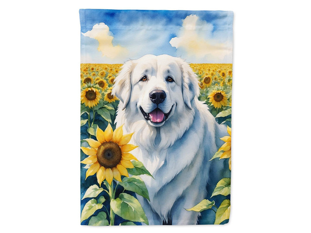 Caroline's Treasures DAC6093CHF Great Pyrenees in Sunflowers House Flag Large Porch Sleeve Pole Decorative Outside Yard Banner Artwork Wall...