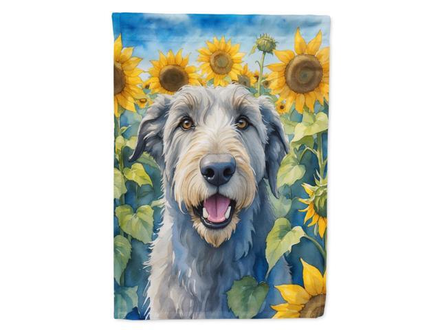 Caroline's Treasures DAC6100CHF Irish Wolfhound in Sunflowers House Flag Large Porch Sleeve Pole Decorative Outside Yard Banner Artwork Wall...