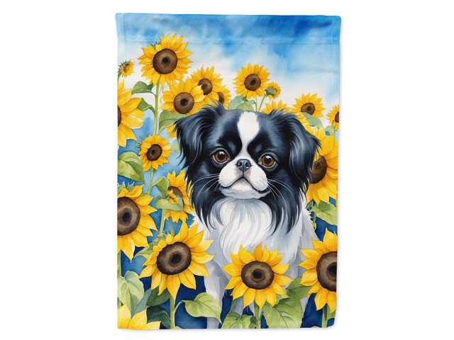 Caroline's Treasures DAC6103CHF Japanese Chin in Sunflowers House Flag Large Porch Sleeve Pole Decorative Outside Yard Banner Artwork Wall Hanging,...