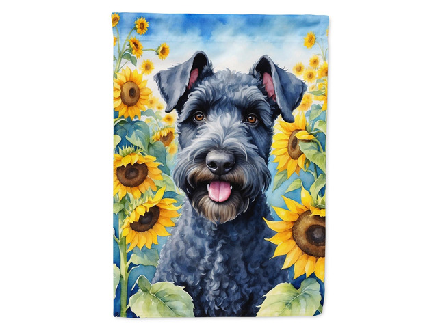 Caroline's Treasures DAC6106CHF Kerry Blue Terrier in Sunflowers House Flag Large Porch Sleeve Pole Decorative Outside Yard Banner Artwork Wall...