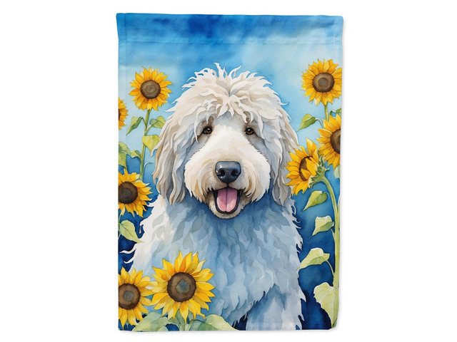 Caroline's Treasures DAC6107CHF Komondor in Sunflowers House Flag Large Porch Sleeve Pole Decorative Outside Yard Banner Artwork Wall Hanging,...