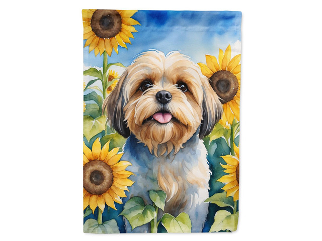 Caroline's Treasures DAC6116CHF Lhasa Apso in Sunflowers House Flag Large Porch Sleeve Pole Decorative Outside Yard Banner Artwork Wall Hanging,...