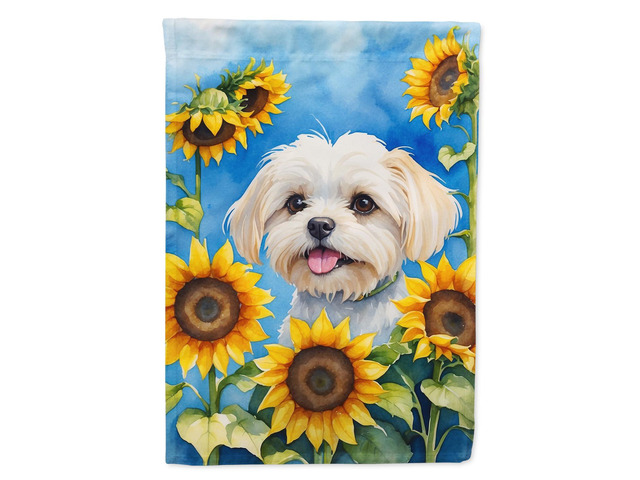 Caroline's Treasures DAC6117CHF Maltese in Sunflowers House Flag Large Porch Sleeve Pole Decorative Outside Yard Banner Artwork Wall Hanging,...