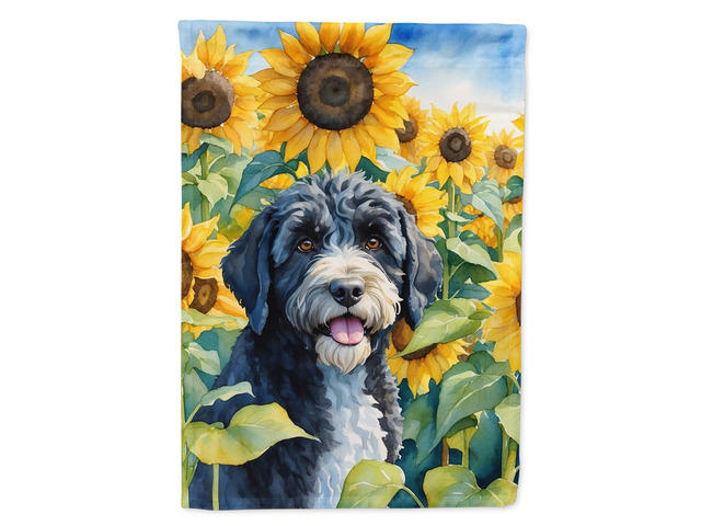 Caroline's Treasures DAC6143CHF Portuguese Water Dog in Sunflowers House Flag Large Porch Sleeve Pole Decorative Outside Yard Banner Artwork Wall...