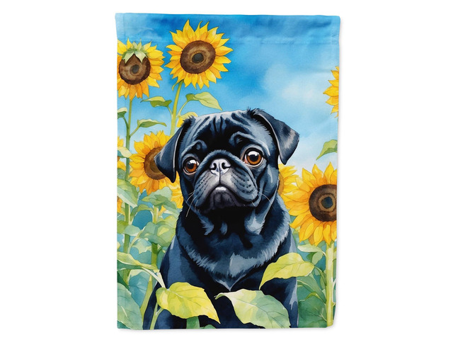 Caroline's Treasures DAC6144CHF Pug in Sunflowers House Flag Large Porch Sleeve Pole Decorative Outside Yard Banner Artwork Wall Hanging,...