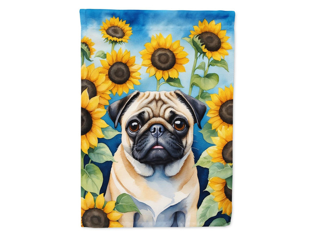 Caroline's Treasures DAC6145CHF Pug in Sunflowers House Flag Large Porch Sleeve Pole Decorative Outside Yard Banner Artwork Wall Hanging,...