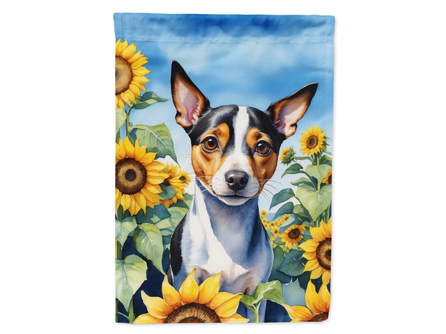 Caroline's Treasures DAC6147CHF Rat Terrier in Sunflowers House Flag Large Porch Sleeve Pole Decorative Outside Yard Banner Artwork Wall Hanging,...