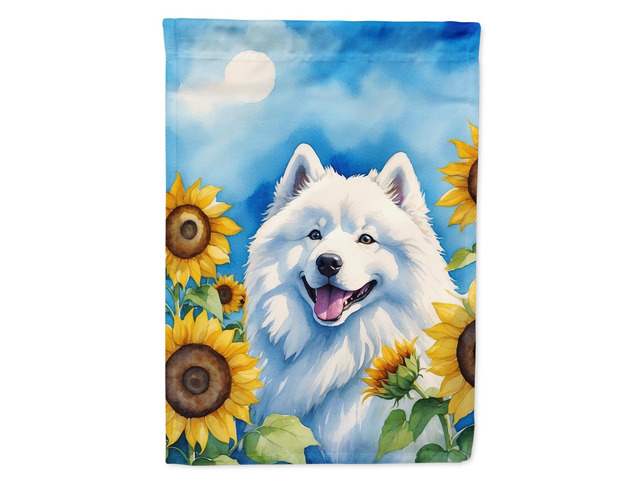 Caroline's Treasures DAC6153CHF Samoyed in Sunflowers House Flag Large Porch Sleeve Pole Decorative Outside Yard Banner Artwork Wall Hanging,...