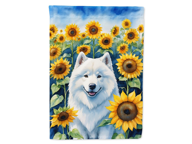 Caroline's Treasures DAC6154CHF Samoyed in Sunflowers House Flag Large Porch Sleeve Pole Decorative Outside Yard Banner Artwork Wall Hanging,...