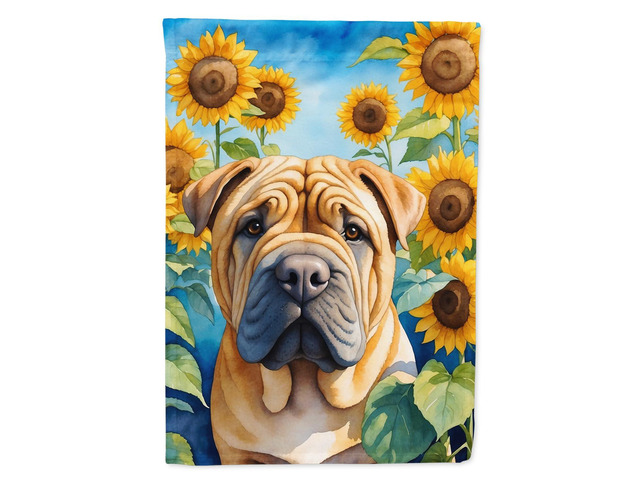 Caroline's Treasures DAC6159CHF Shar Pei in Sunflowers House Flag Large Porch Sleeve Pole Decorative Outside Yard Banner Artwork Wall Hanging,...