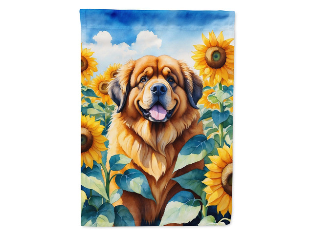 Caroline's Treasures DAC6166CHF Tibetan Mastiff in Sunflowers House Flag Large Porch Sleeve Pole Decorative Outside Yard Banner Artwork Wall...