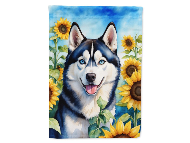 Caroline's Treasures DAC6164CHF Siberian Husky in Sunflowers House Flag Large Porch Sleeve Pole Decorative Outside Yard Banner Artwork Wall...