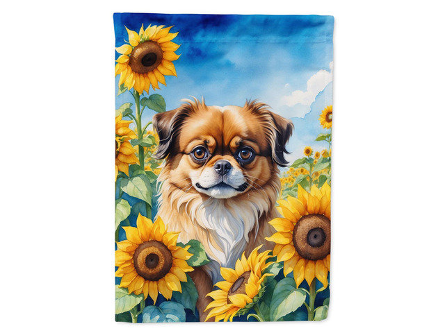 Caroline's Treasures DAC6167CHF Tibetan Spaniel in Sunflowers House Flag Large Porch Sleeve Pole Decorative Outside Yard Banner Artwork Wall...