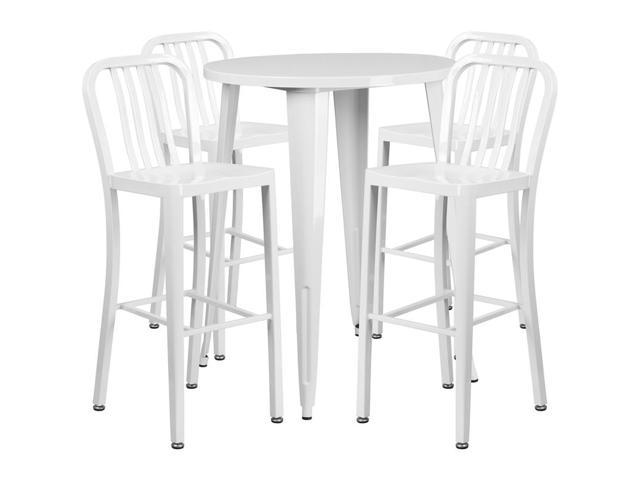 Photos - Display Cabinet / Bookcase Flash Furniture 30" Round White Metal Indoor-Outdoor Bar Table Set with 4 