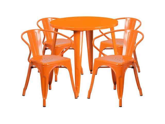 Photos - Display Cabinet / Bookcase Flash Furniture 30" Round Orange Metal Indoor-Outdoor Table Set with 4 Arm 