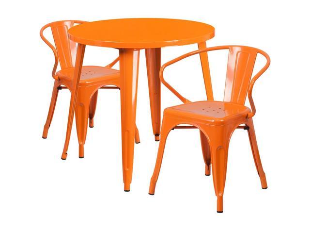 Photos - Display Cabinet / Bookcase Flash Furniture 30" Round Orange Metal Indoor-Outdoor Table Set with 2 Arm 