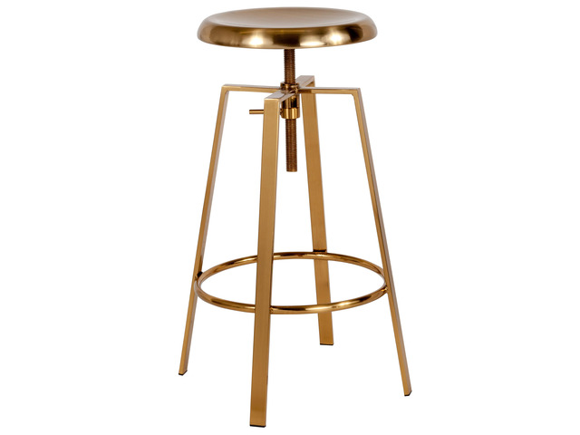 Toledo Industrial Style Barstool with Swivel Lift Adjustable Height Seat in Gold Finish