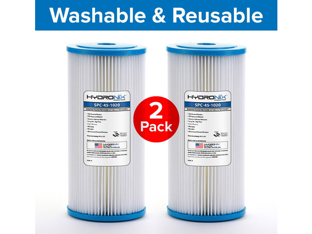 Hydronix SPC-45-1020 Whole House Pleated Sediment Water Filters 4.5' x 10' Reusable - 20 Micron, 2 Pack