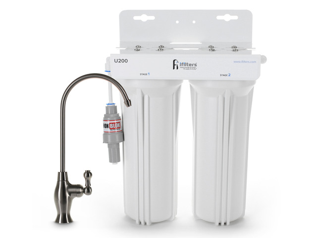 U200 Premium Drinking Water Filtration System 2 Stage w/ Designer Faucet & Protection Valve, Built in USA