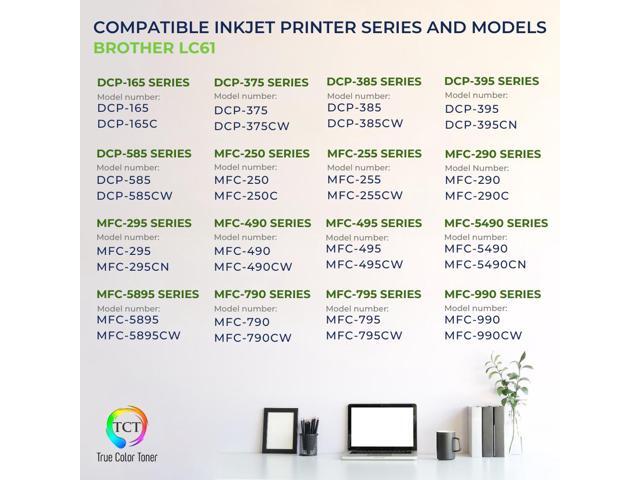 True Color Toner LC61 Ink Cartridge 4 Pack - Premium Compatible Replacement for Brother LC-61 LC61BK LC61C LC61M LC61Y Works With Brother DCP165C...