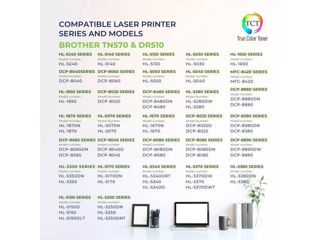 TCT TN570 Toner Cartridge 2 Pack and DR510 Drum Unit - Premium Compatible Replacements for Brother DCP-8040 8045 HL-5140 5150 MFC-8120 8220 8440 8640