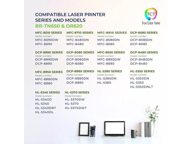 True Color Toner TN650 Toner Cartridge 2 Pack and DR620 Drum Unit - Premium Compatible Replacements for Brother DCP-8080DN 8085DN HL-5340D 5370DW...