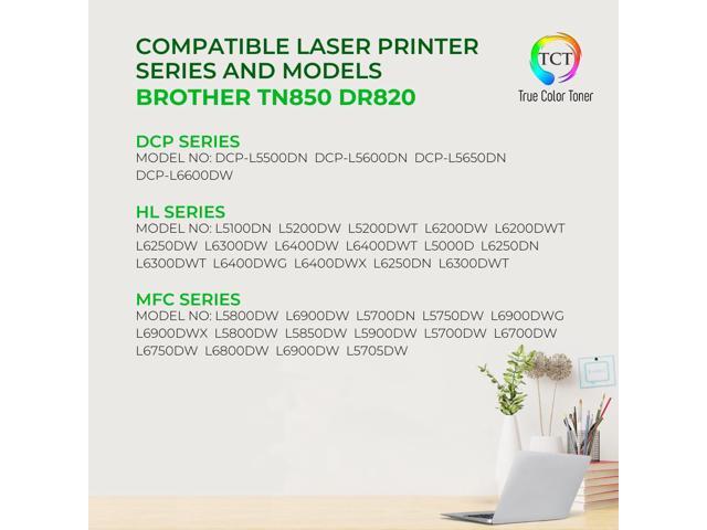 True Color Toner TN850 Toner Cartridge 2 Pack and DR820 Drum Unit - Premium Compatible Replacements for Brother DCP-L5500DN HL-L5000D L6400DWT...